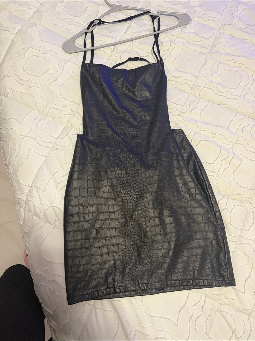 Faux Croc Leatherette Black Bodycon Dress - Women's